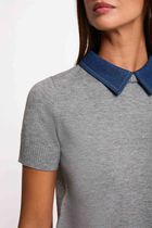 Sweater with a folded collar light grey women