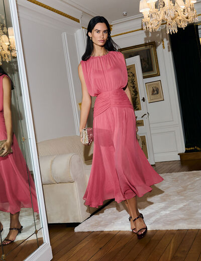 Draped long dress antique pink women