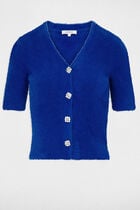 Pull manches courtes à boutons bleu electrique femme