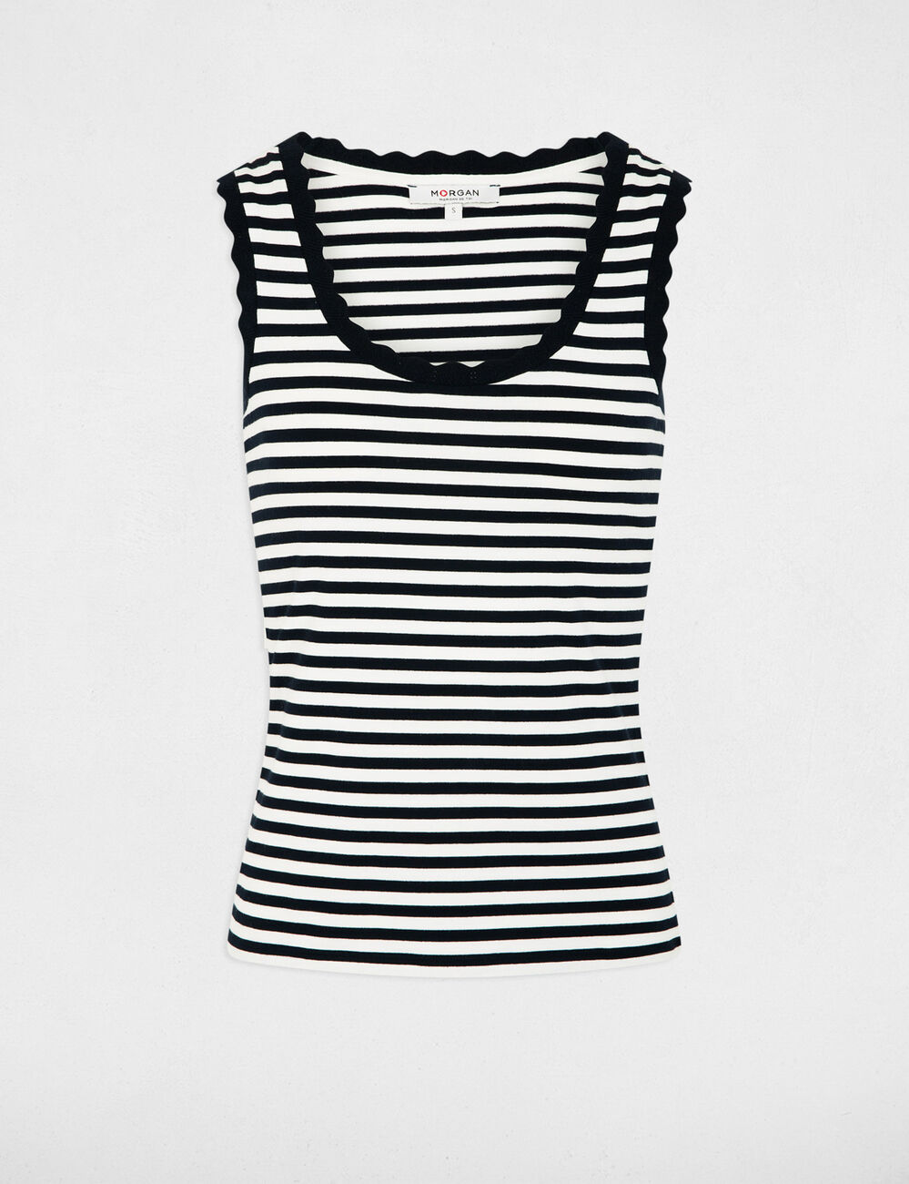 Striped round neck tank top navy blue women