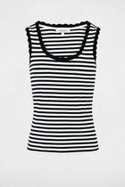 Striped round neck tank top navy blue women
