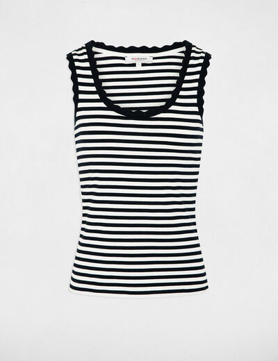 Striped round neck tank top navy blue women