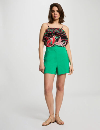 Loose shorts with buttons emerald green women