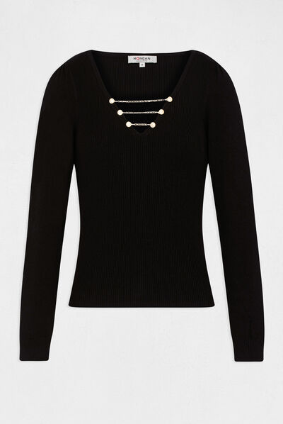 Long-sleeved jumper with chain details black ladies'