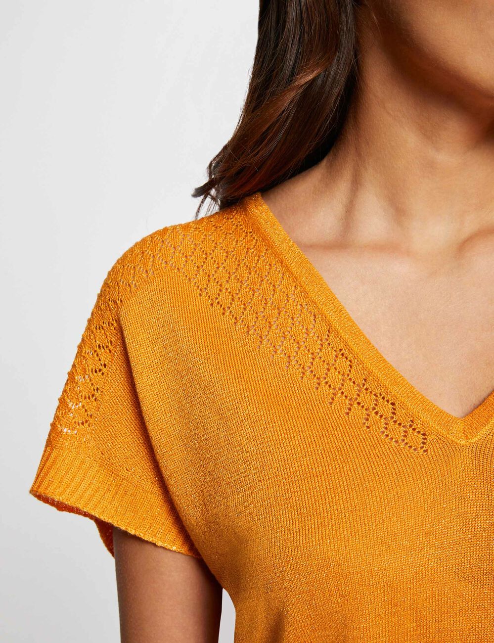 Jumper V-neck short sleeves orange women