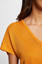 Jumper V-neck short sleeves orange women