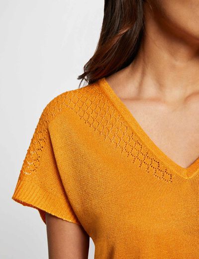 Jumper V-neck short sleeves orange ladies'