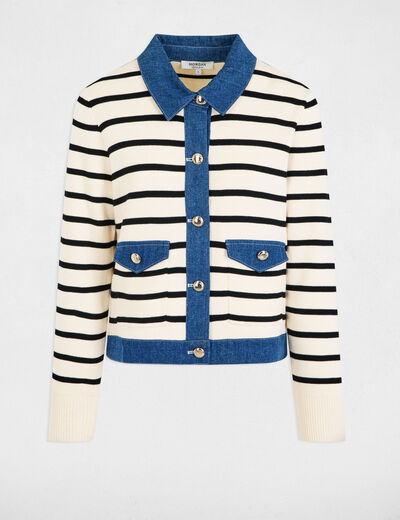 Striped cardigan lapel collar ivory women