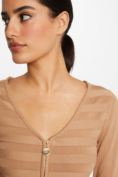 Long-sleeved jumper with zipped detail camel ladies'