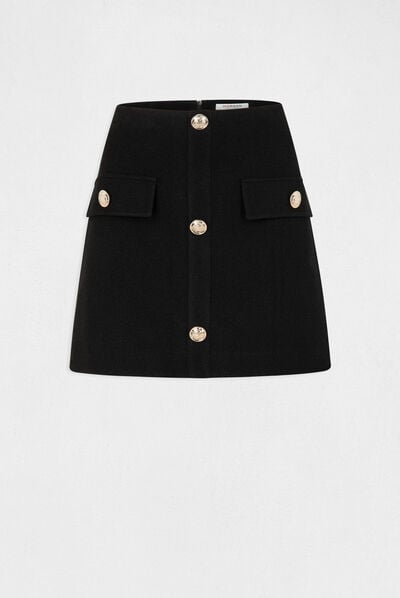High-waisted straight skirt with buttons black ladies'