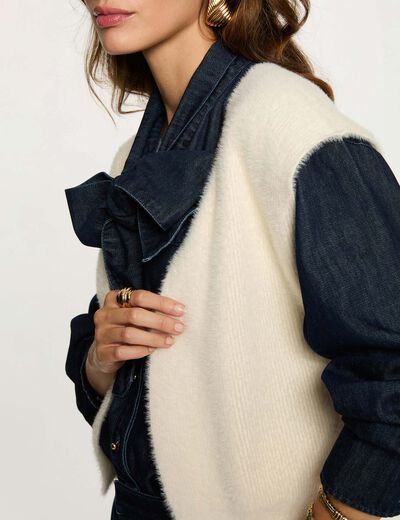 Short faux fur cardigan ivory women