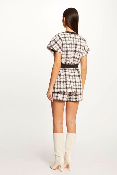 Checked straight belted jacket multico ladies'