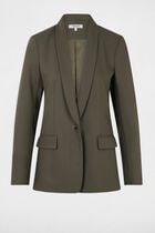 Veste courte col châle vert kaki femme