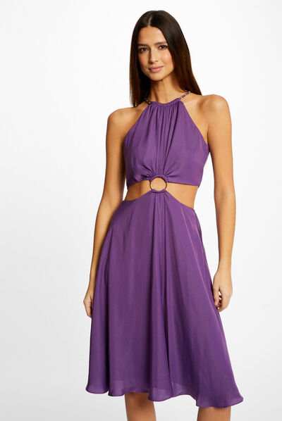 A-line dress with ring and openings dark purple ladies'