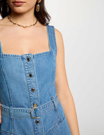 Midi dress with square neckline denim stone women