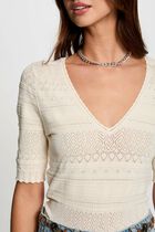 Pull manches courtes ivoire femme