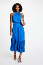 Robe longue évasée fluide bleu electrique femme