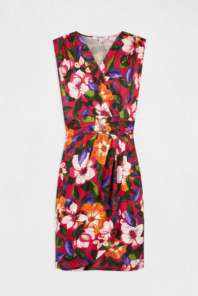 Draped fitted dress with floral print multico ladies'