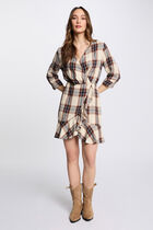 Robe portefeuille à carreaux multicolore femme