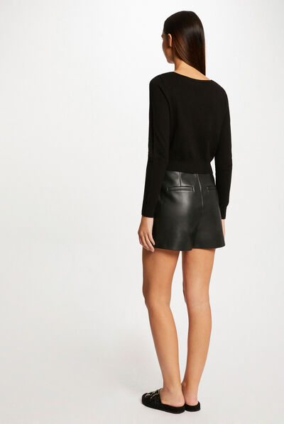 Buttoned long-sleeved cardigan black ladies'