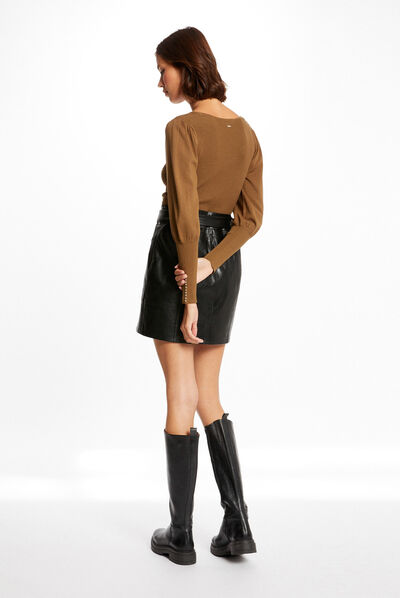 Long-sleeved jumper with buttons olive ladies'
