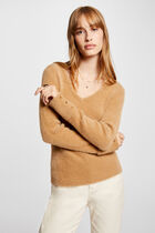 Pull manches longues maille duveteuse camel femme