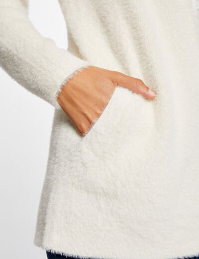 Long cardigan with fluffy knit ivory ladies'