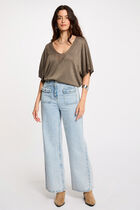 Jumper V-neck short sleeves khaki green women