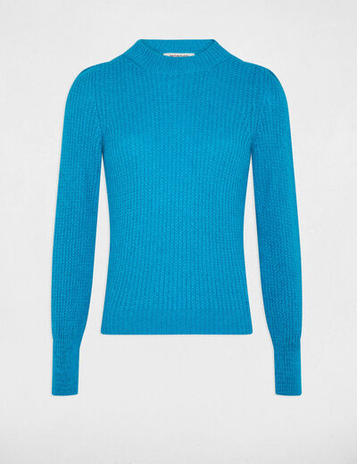 Long-sleeved jumper with high collar blue women