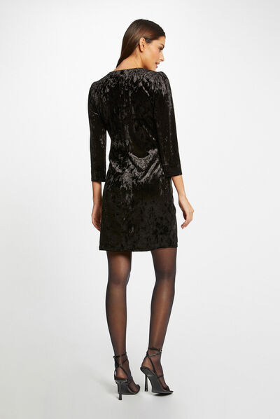 Velvet straight dress with opening black ladies'