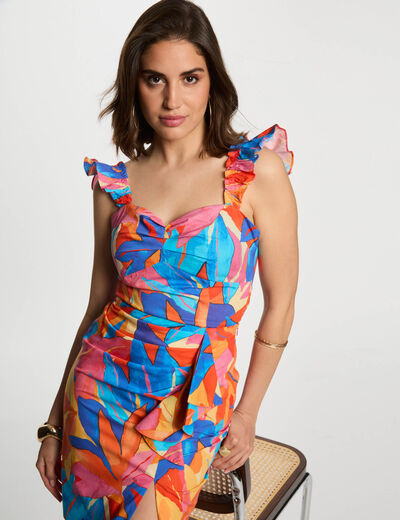 Printed top with ruffles multicolor women