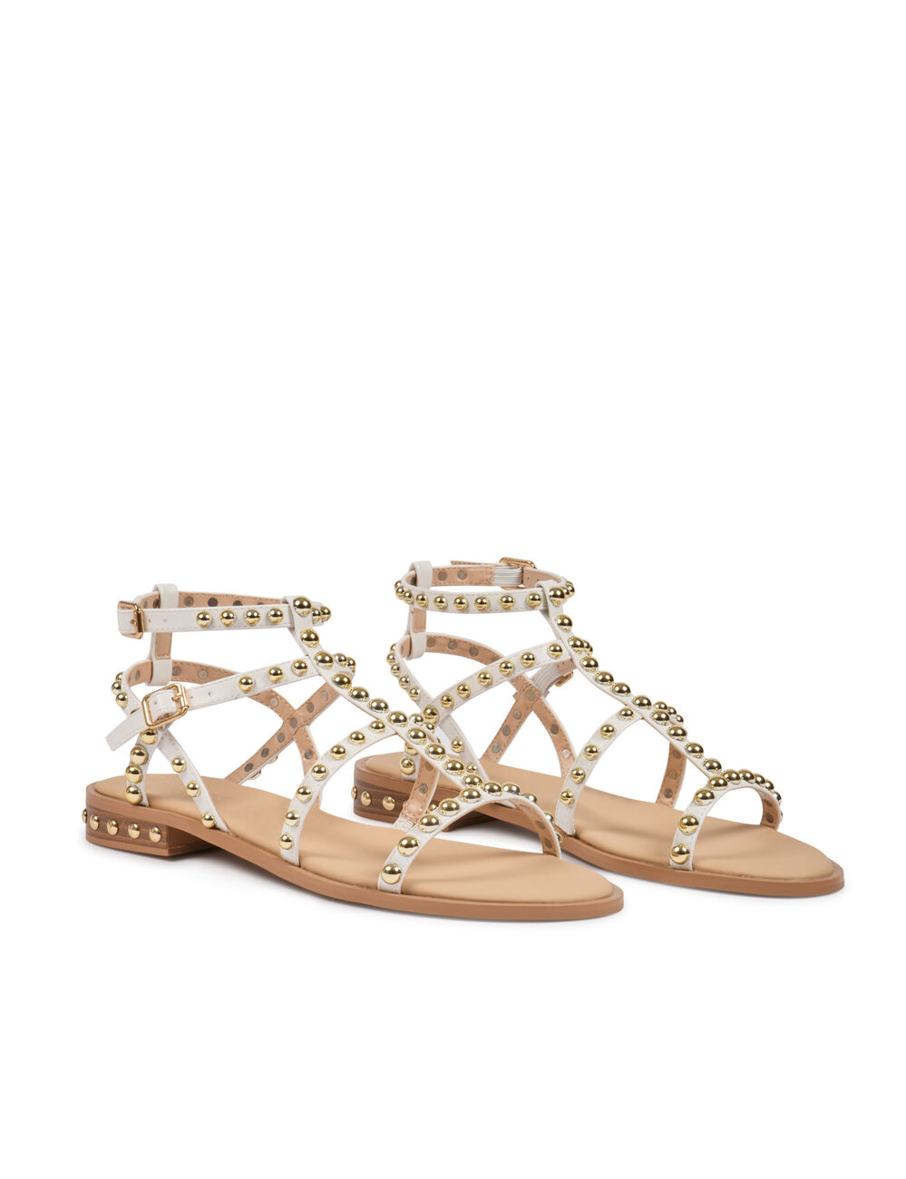 Flat sandals with studs white women