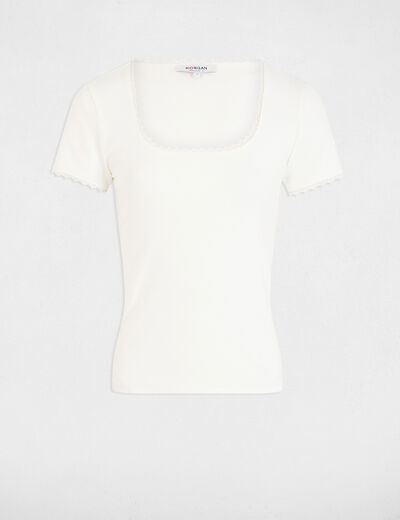 Short-sleeved ribbed t-shirt ivory women