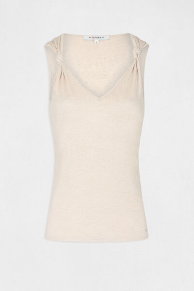 Vest top with wide straps and spangles beige ladies'