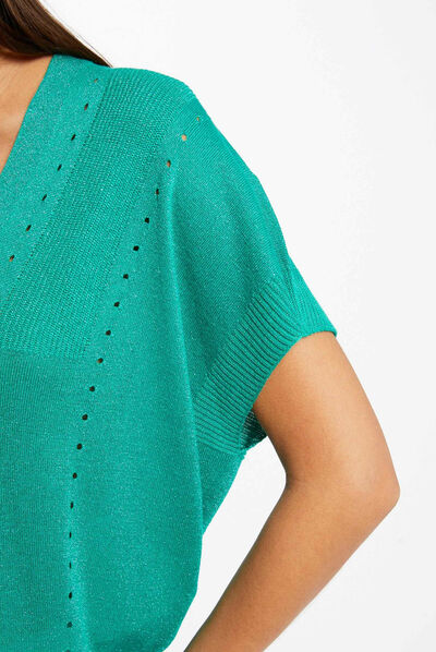 Short-sleeved jumper with V-neck light green ladies'