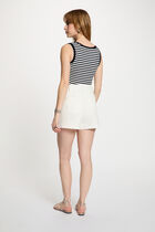 Striped round neck tank top navy blue women