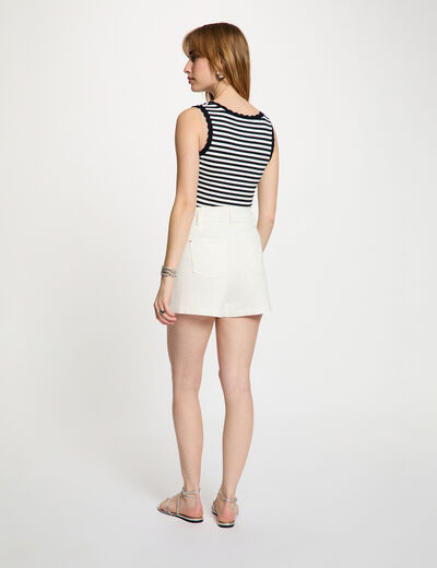 Striped round neck tank top navy blue women