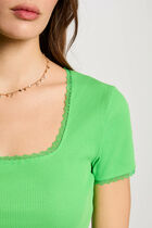 Short-sleeved ribbed t-shirt green women
