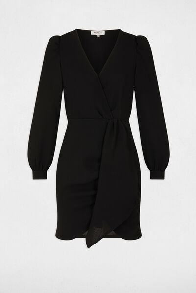Draped fitted dress with long sleeves black ladies'