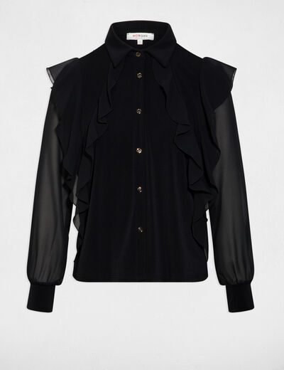 Buttoned voile t-shirt black women