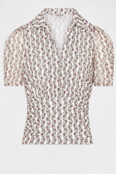 Short-sleeved t-shirt floral print purple ladies'