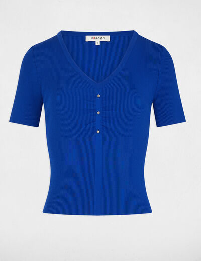 Jumper V-neck short sleeves electric blue ladies'