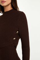 Fitted knit dress with long sleeves dark brown women