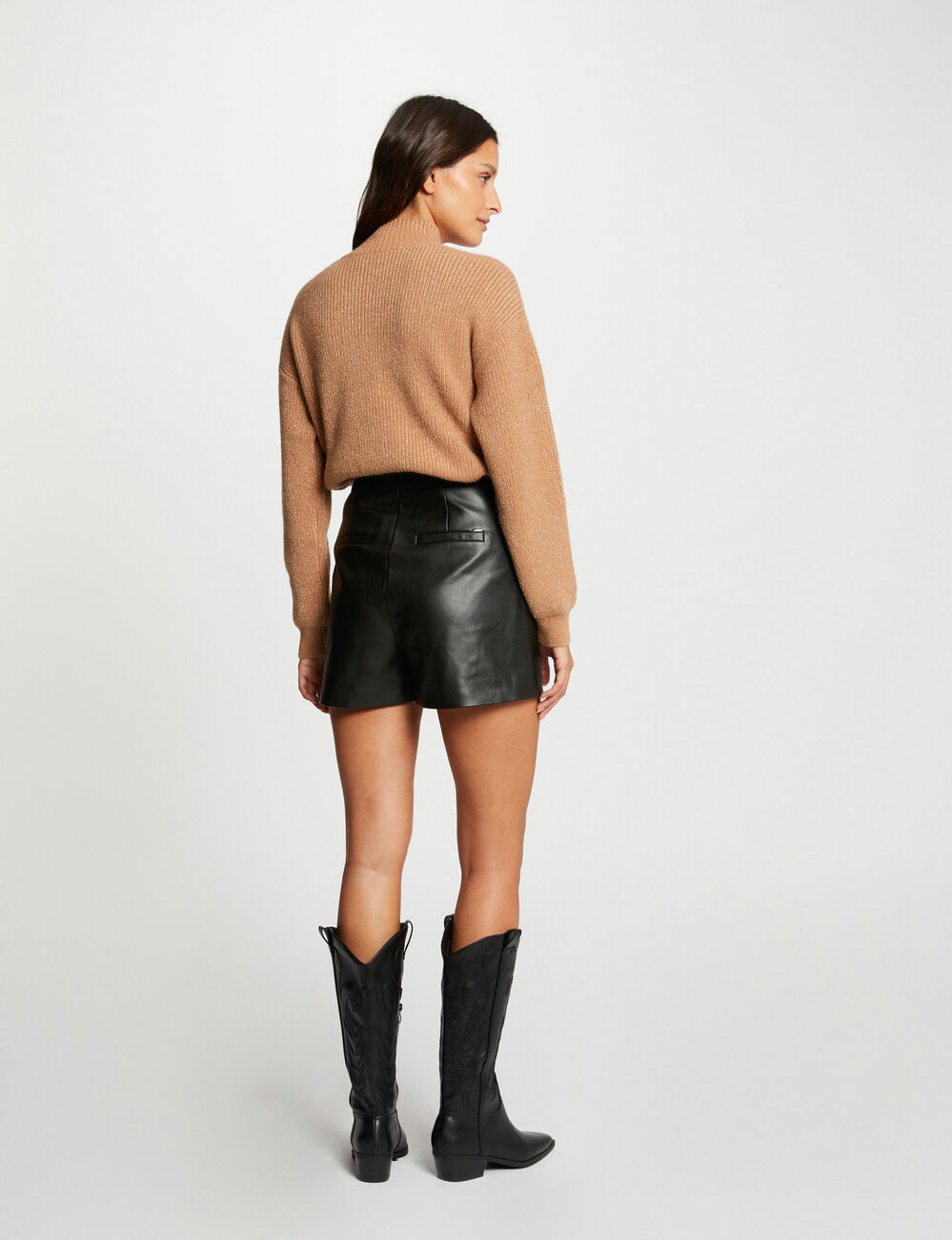 Long-sleeved jumper with buttons camel women