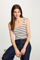 Pull encolure carrée rayé ecru femme