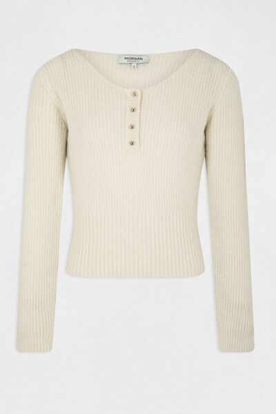 Long-sleeved jumper with buttons ivory ladies'