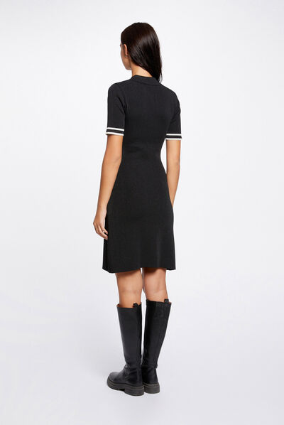 Fitted jumper dress with zipped collar black ladies'