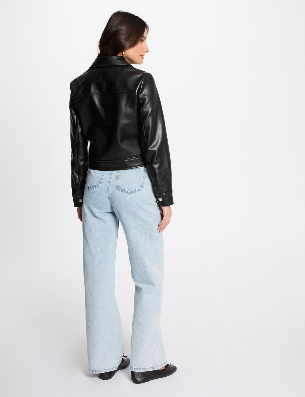 Short faux leather jacket black women