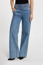 High-waisted bootcut jeans heavy stone wash denim women