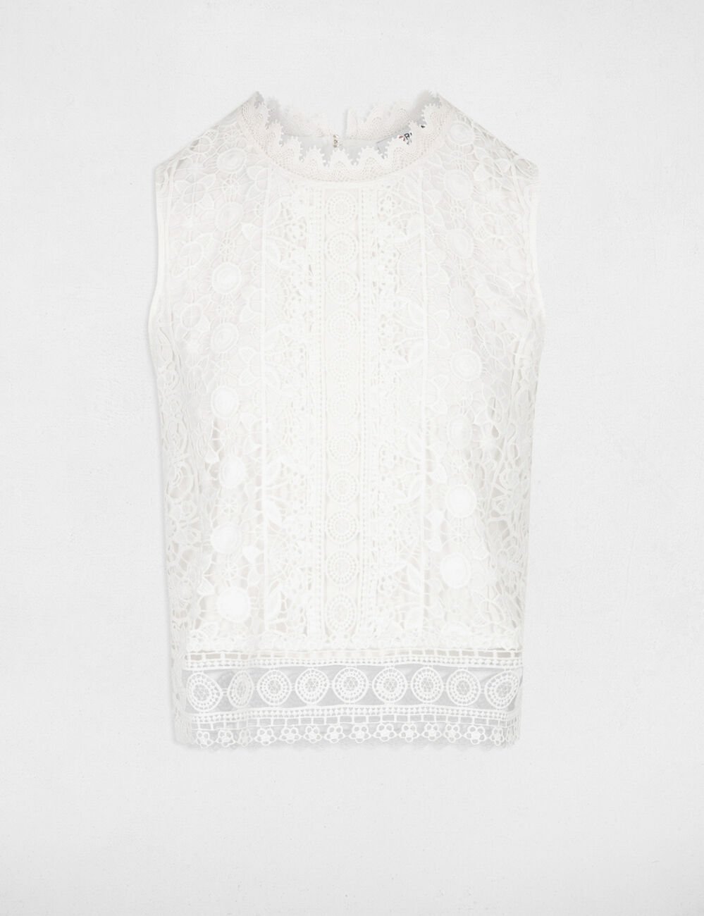 Sleeveless lace top ecru women
